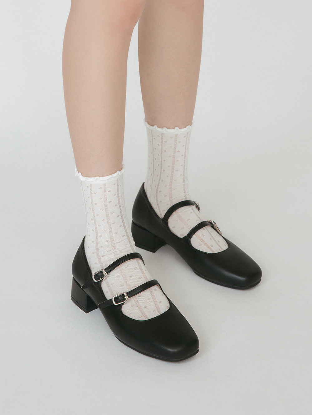 珍妮旋風．4D氣墊雙帶低跟瑪莉珍鞋 時尚黑