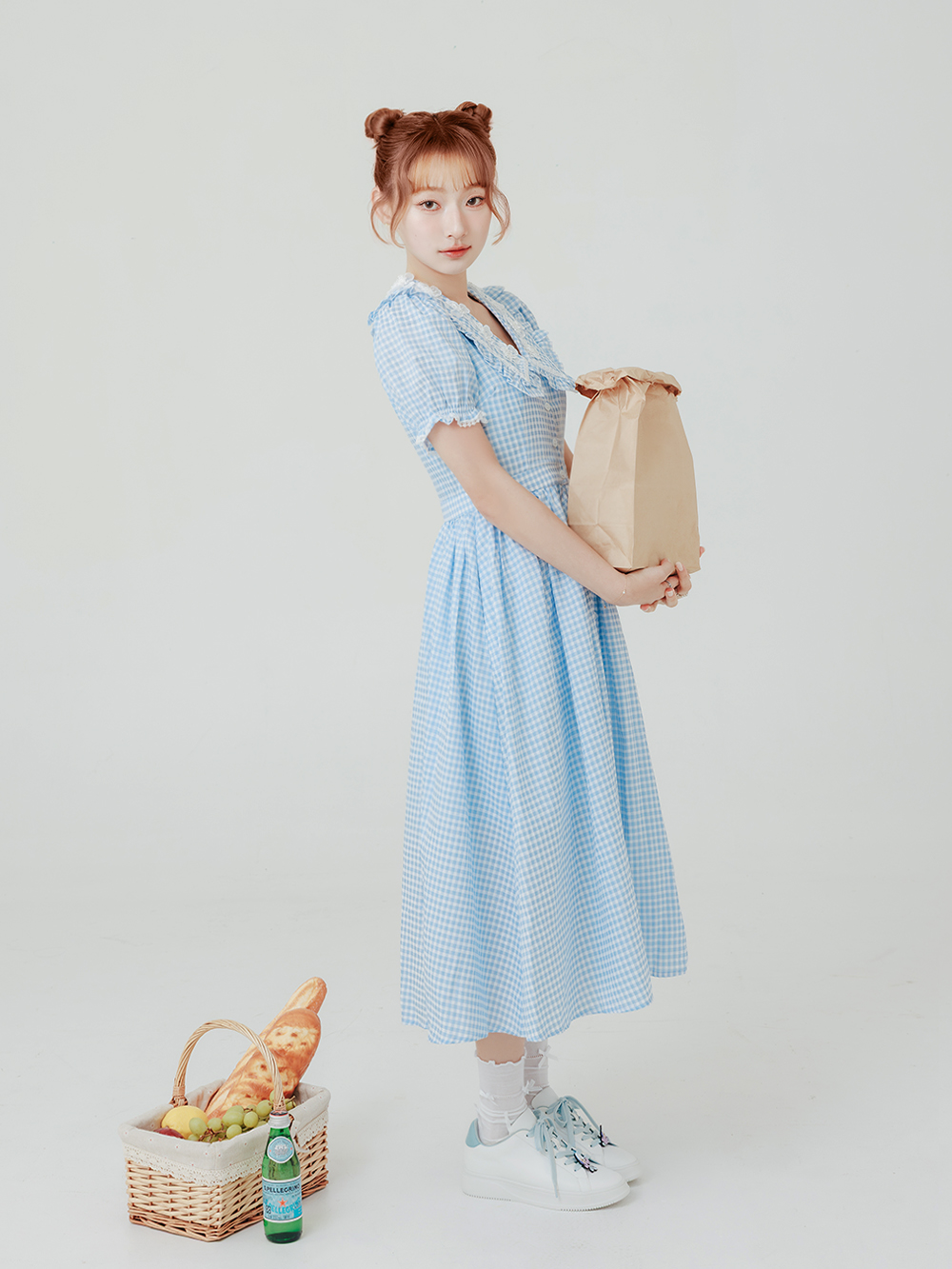 【Disney】牡蠣寶寶雙色鞋帶小白鞋 天空藍