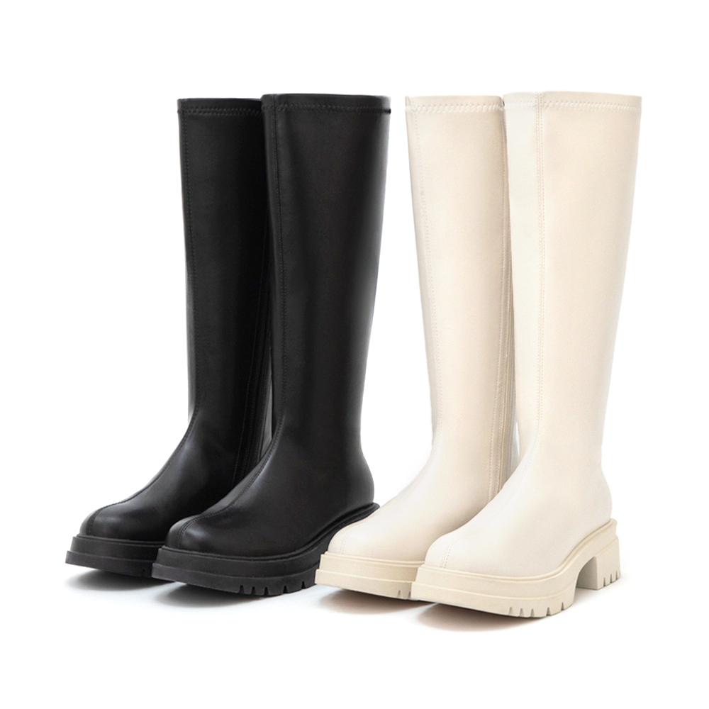 【加寬筒圍】韓團指標素面厚底瘦瘦長靴 黑色