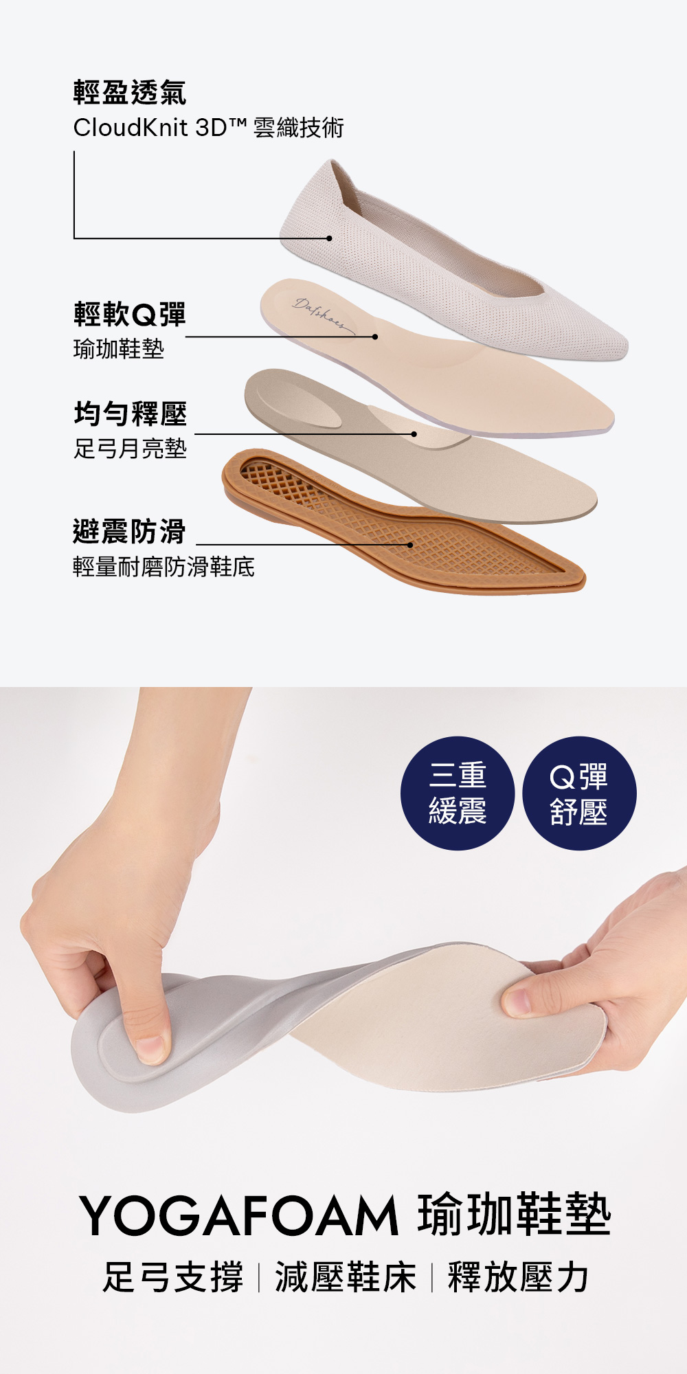 【3D零感雲織鞋】小V口尖頭通勤包鞋 黑x米白