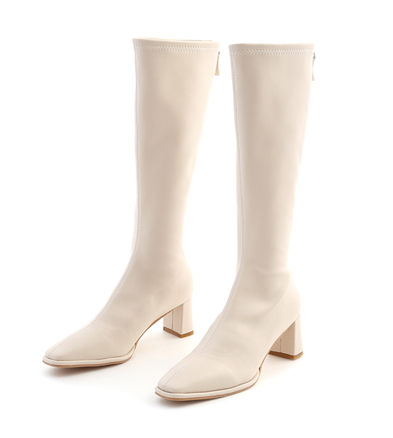 Plain High Heel Under-The-Knee Boots Vanilla