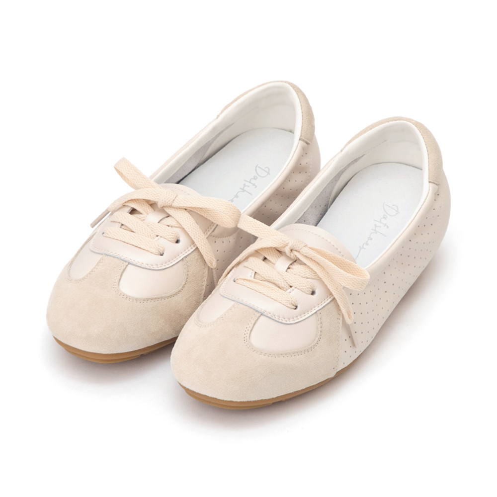 粉彩系列真皮綁帶淺口休閒鞋 米白色