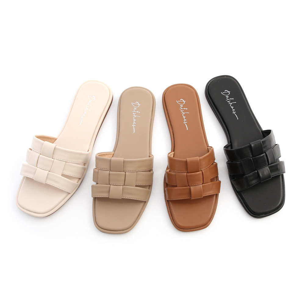 Flat Woven Slides Brown