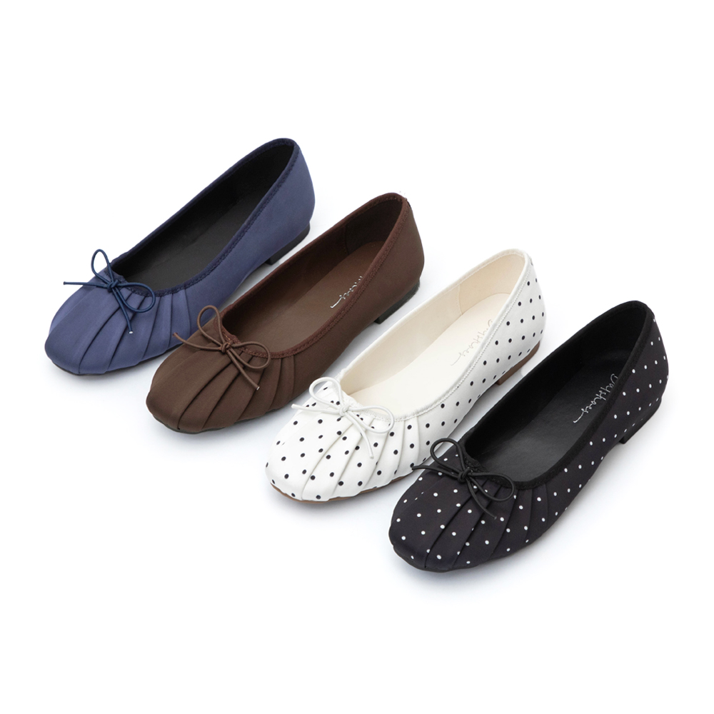 赫本復古抓皺平底芭蕾娃娃鞋 點點黑