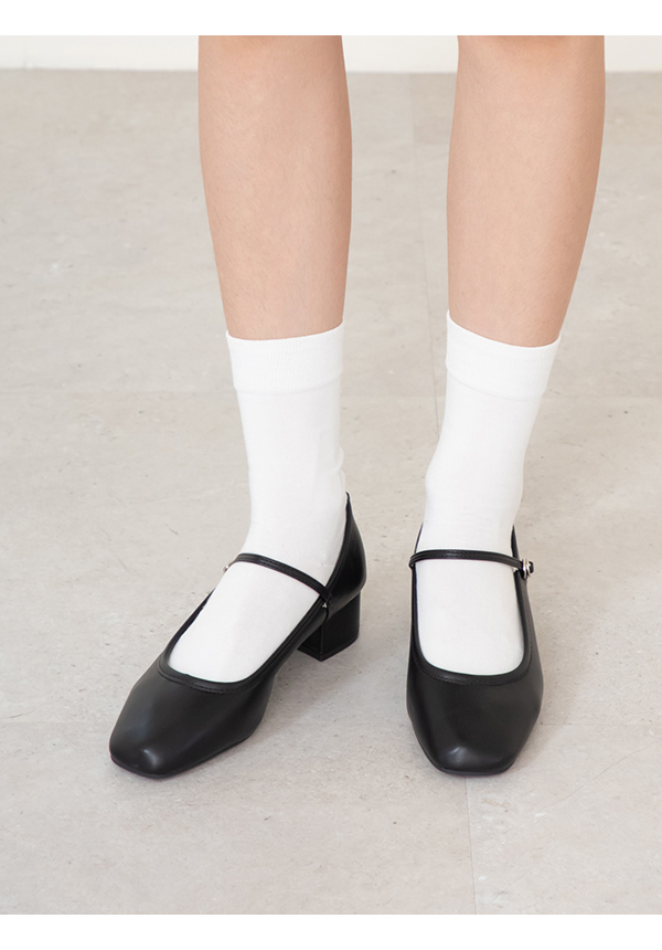 甜蜜蜜方頭氣質粗跟瑪莉珍鞋 黑色