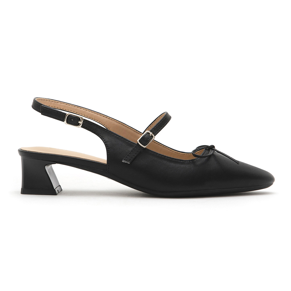 Bow Tie Pointed Toe Slingback Heels Black