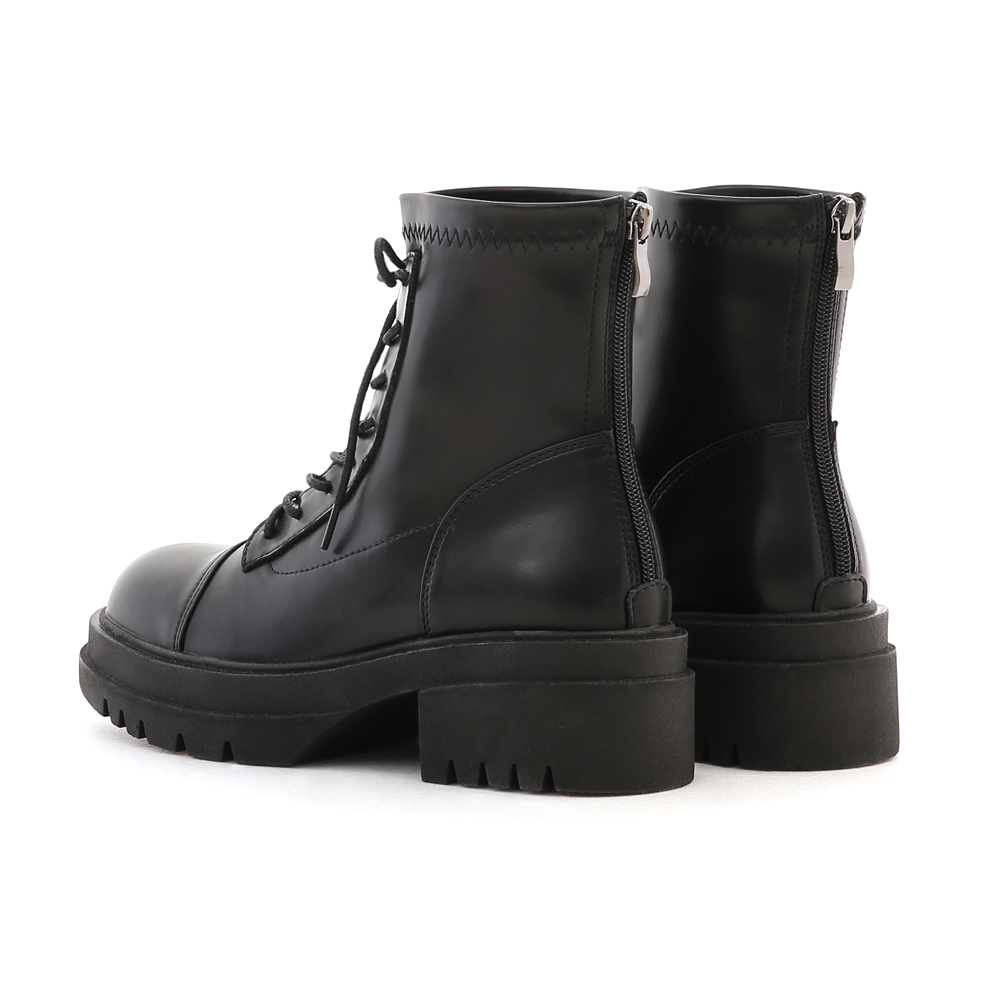 Soft Leather Thick Sole Lace-up Boots Black