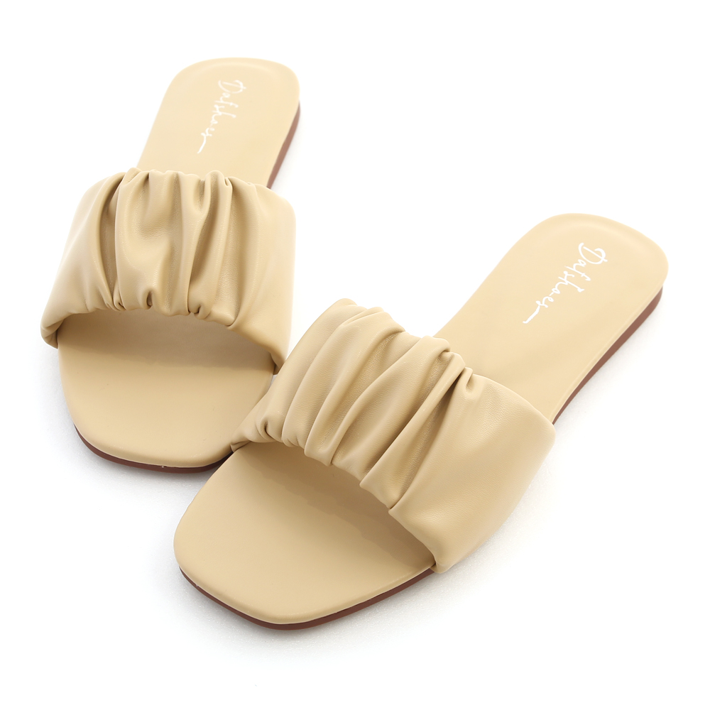 Flat Ruched Slides Yellow