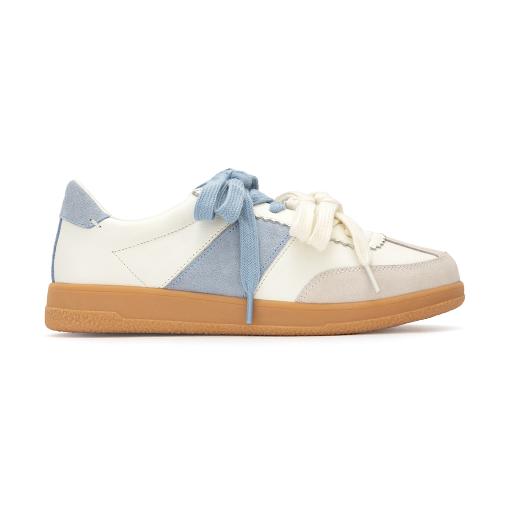 進化版2.0雙色鞋帶真皮德訓鞋 米白X藍色