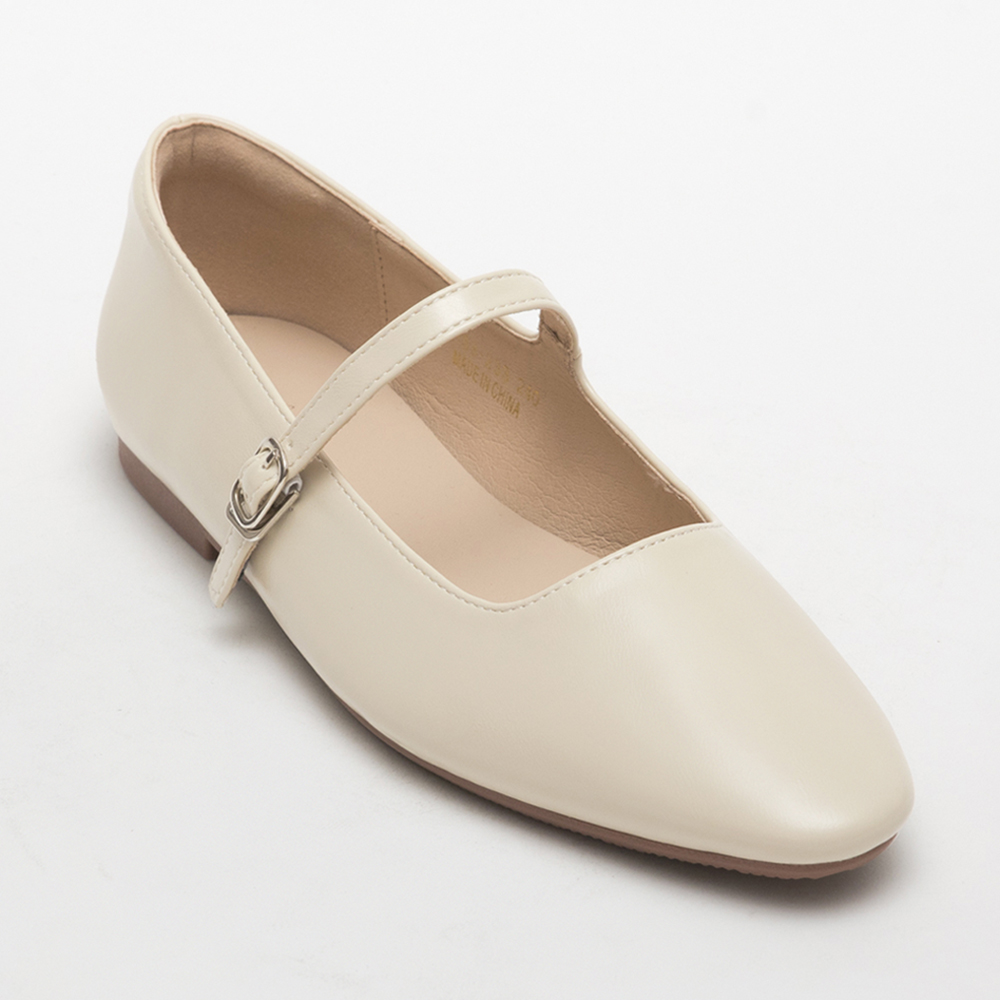 Pointed Toe Flat Strappy Mary Jane Shoes Ivory