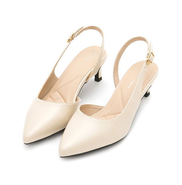 Pointed-Toe Mid-Heel Slingbacks Vanilla