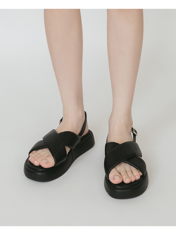 Pastel Wide Band Cross-Straps Soft Sandals Black