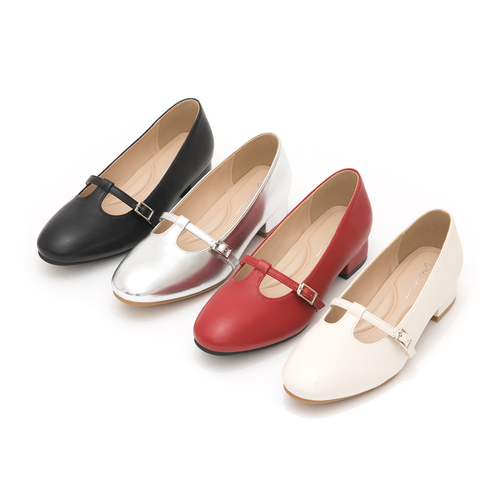 Round-Toe T-Strap Mary Jane Shoes Vanilla