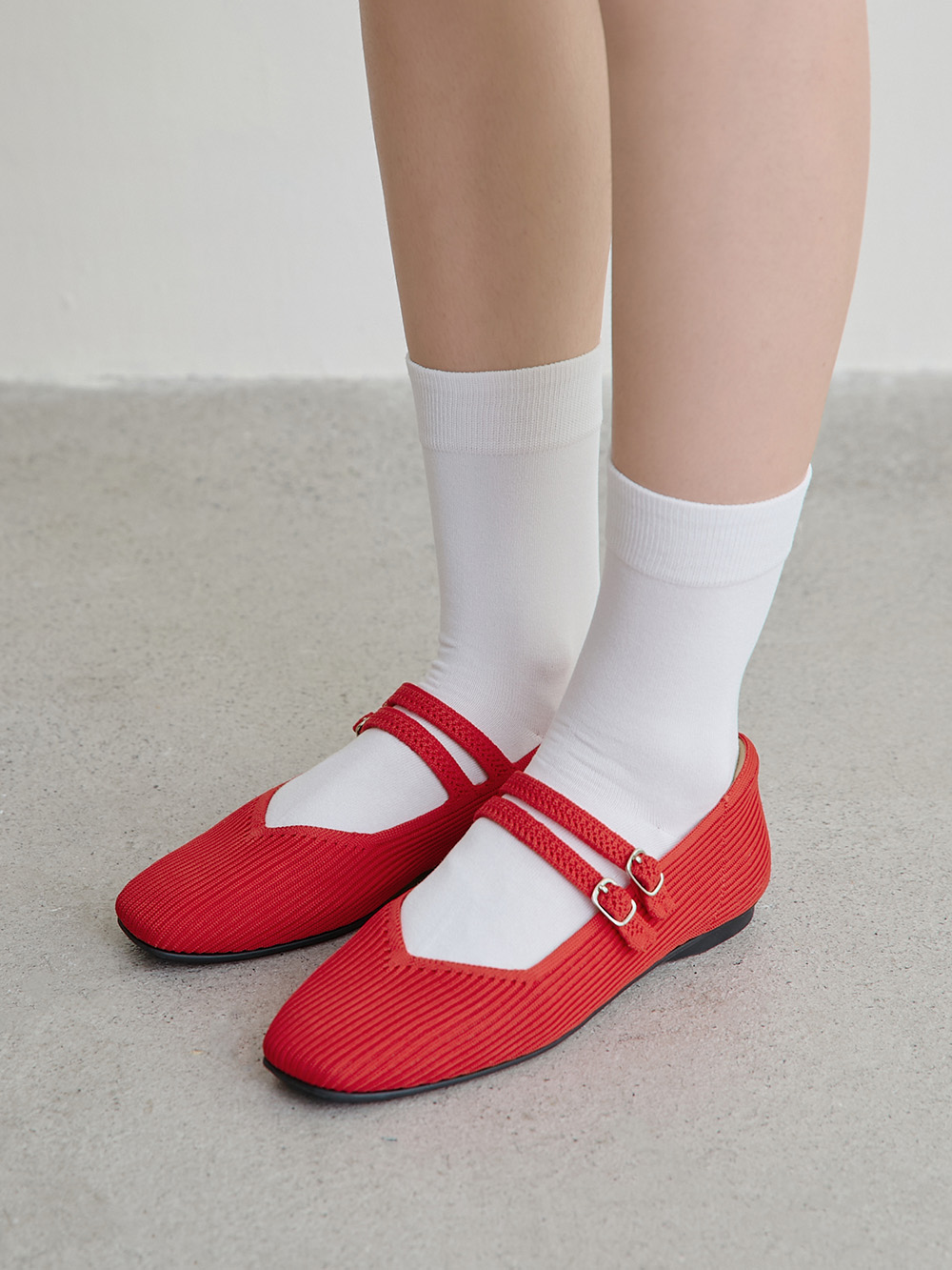 【3D零感雲織鞋】雙帶方頭瑪莉珍鞋 熱戀紅