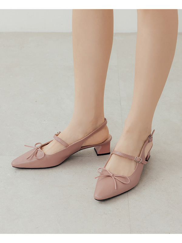 Bow Tie Pointed Toe Slingback Heels 粉