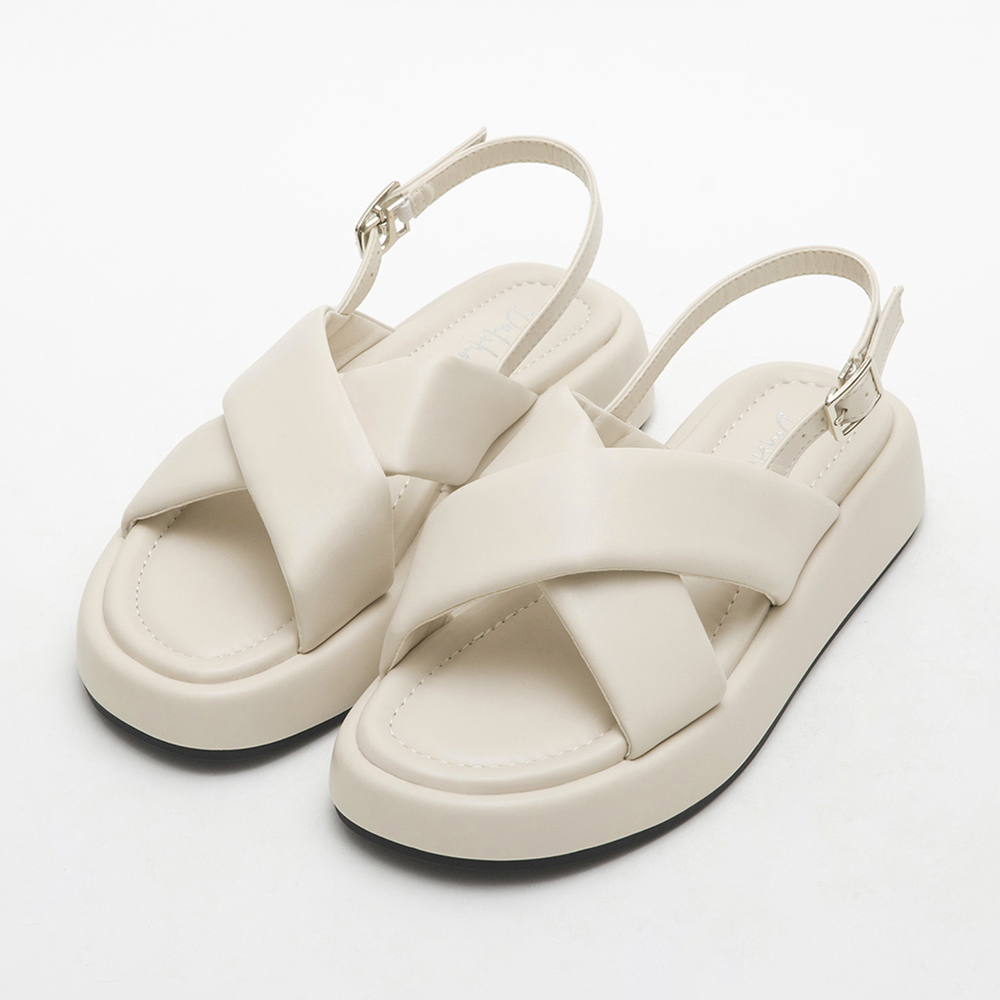 Pastel Wide Band Cross-Straps Soft Sandals Beige