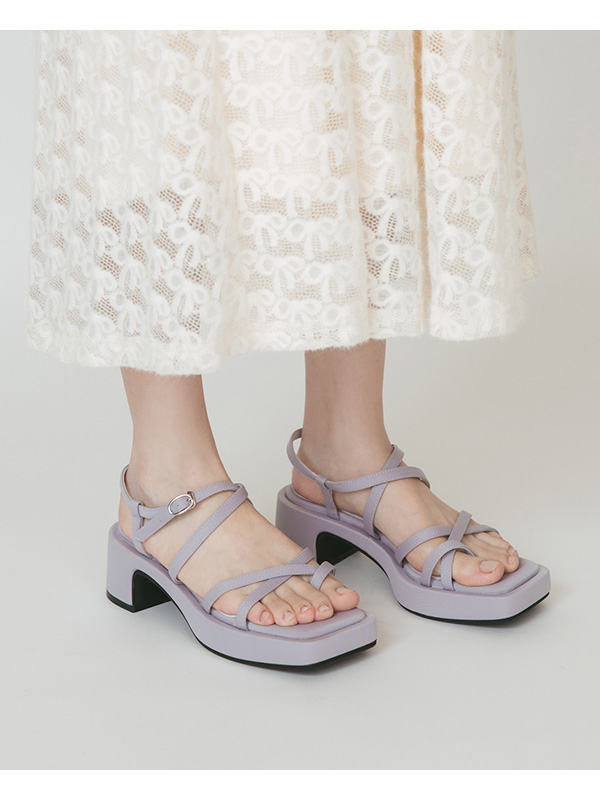 Multilayered Thin Strap Mid-Heel Sandals 紫