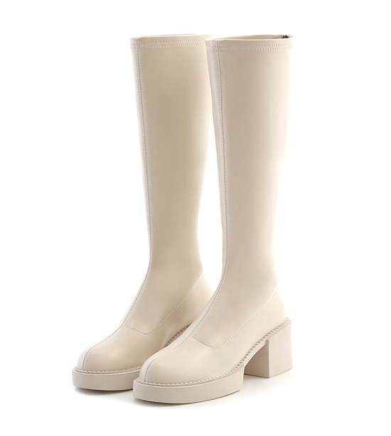 Plain Platform High-Heel Slimming Tall Boots Vanilla