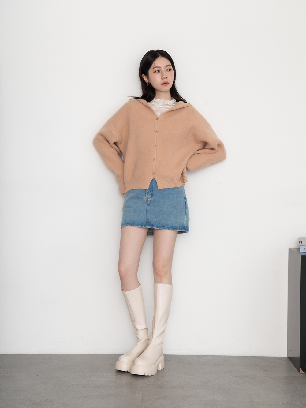 超強魅力．輕量波浪底瘦瘦長靴 香草米