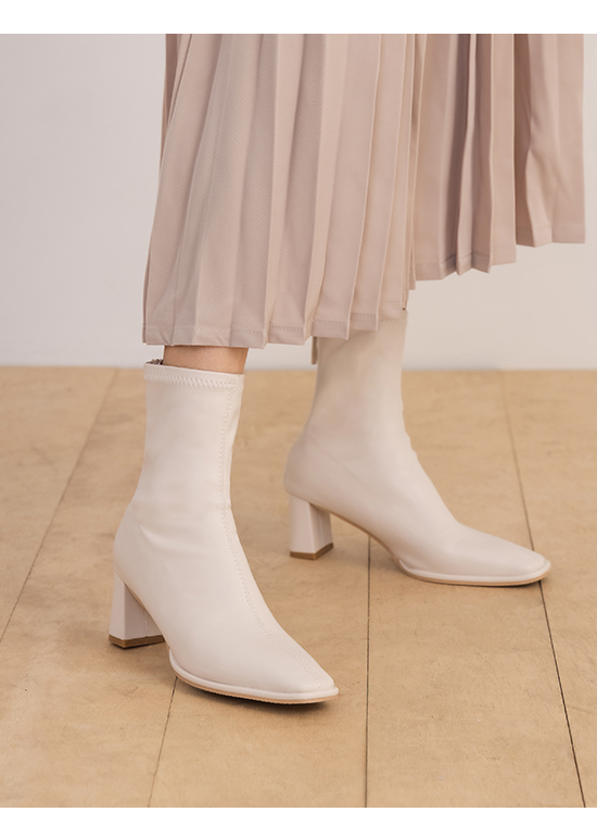 Soft Leather Plain High Heel Boots French Vanilla White