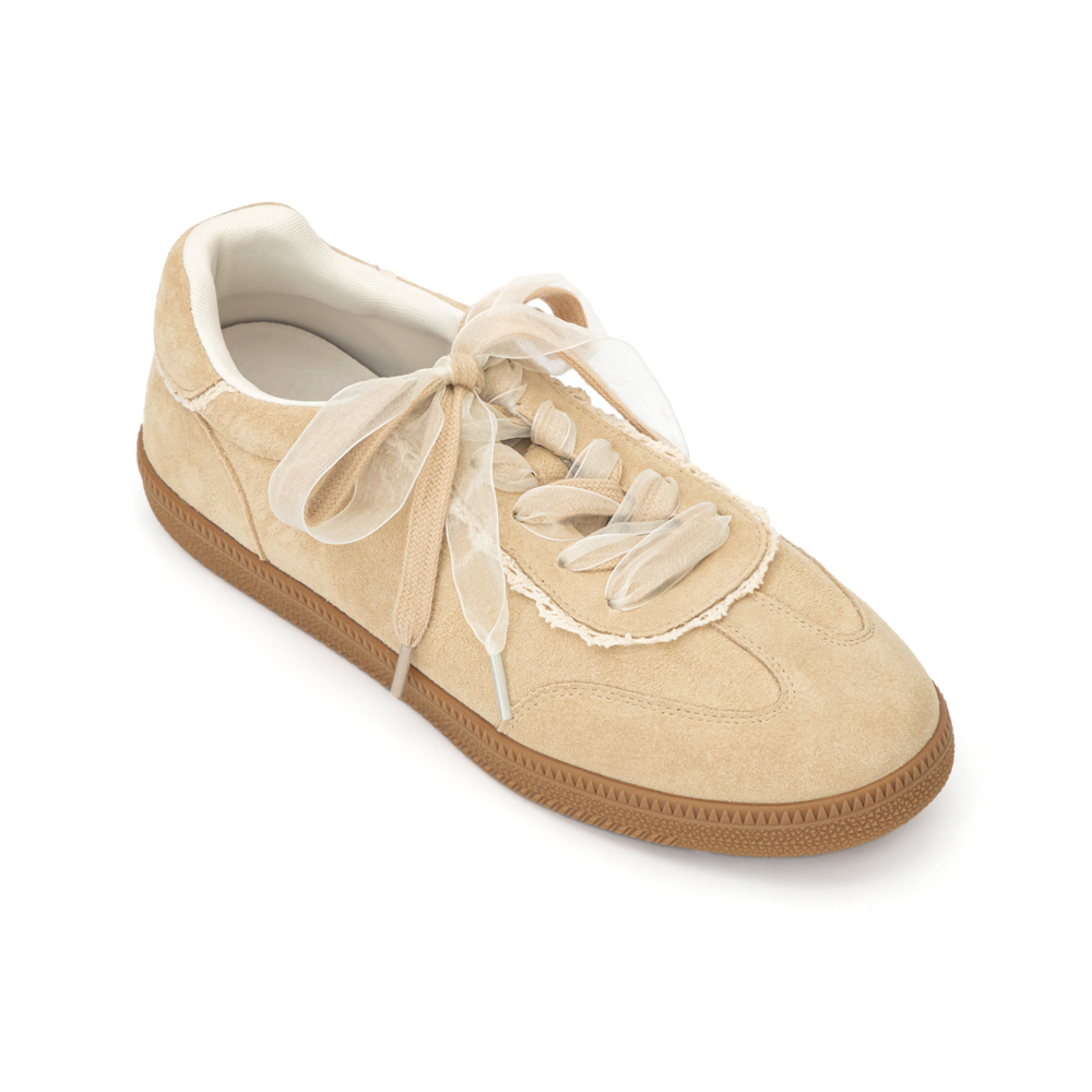 【Disney】愛麗絲蕾絲花邊真皮德訓鞋 奶茶色