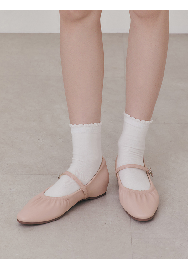 Hidden Wedge Ruched Mary Jane Shoes Pink
