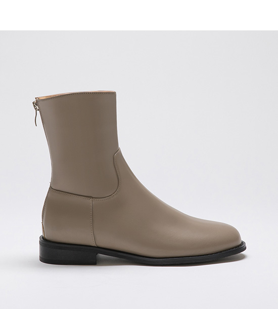 Plain Back Zipper Round Toe Boots Mocha grey