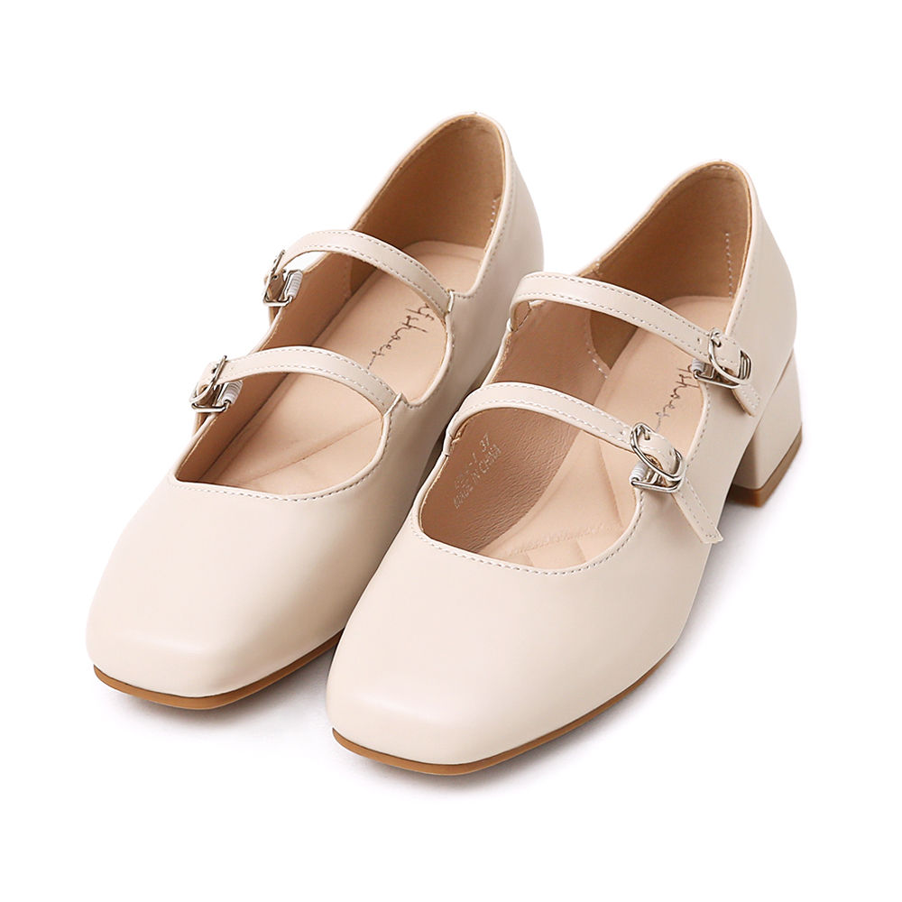 珍妮旋風．4D氣墊雙帶低跟瑪莉珍鞋 香草米