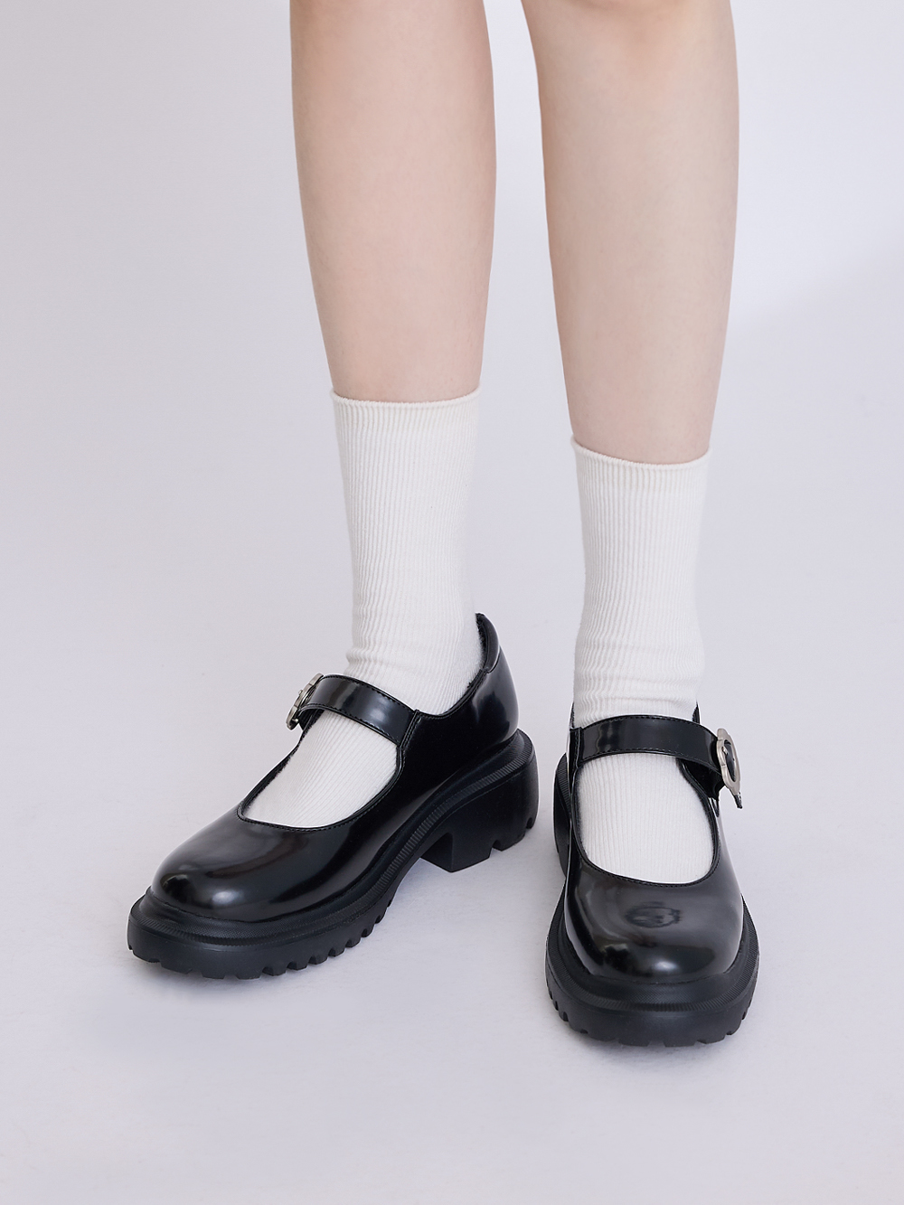 【機能鞋墊】少女風小花釦輕量底瑪莉珍鞋 黑色