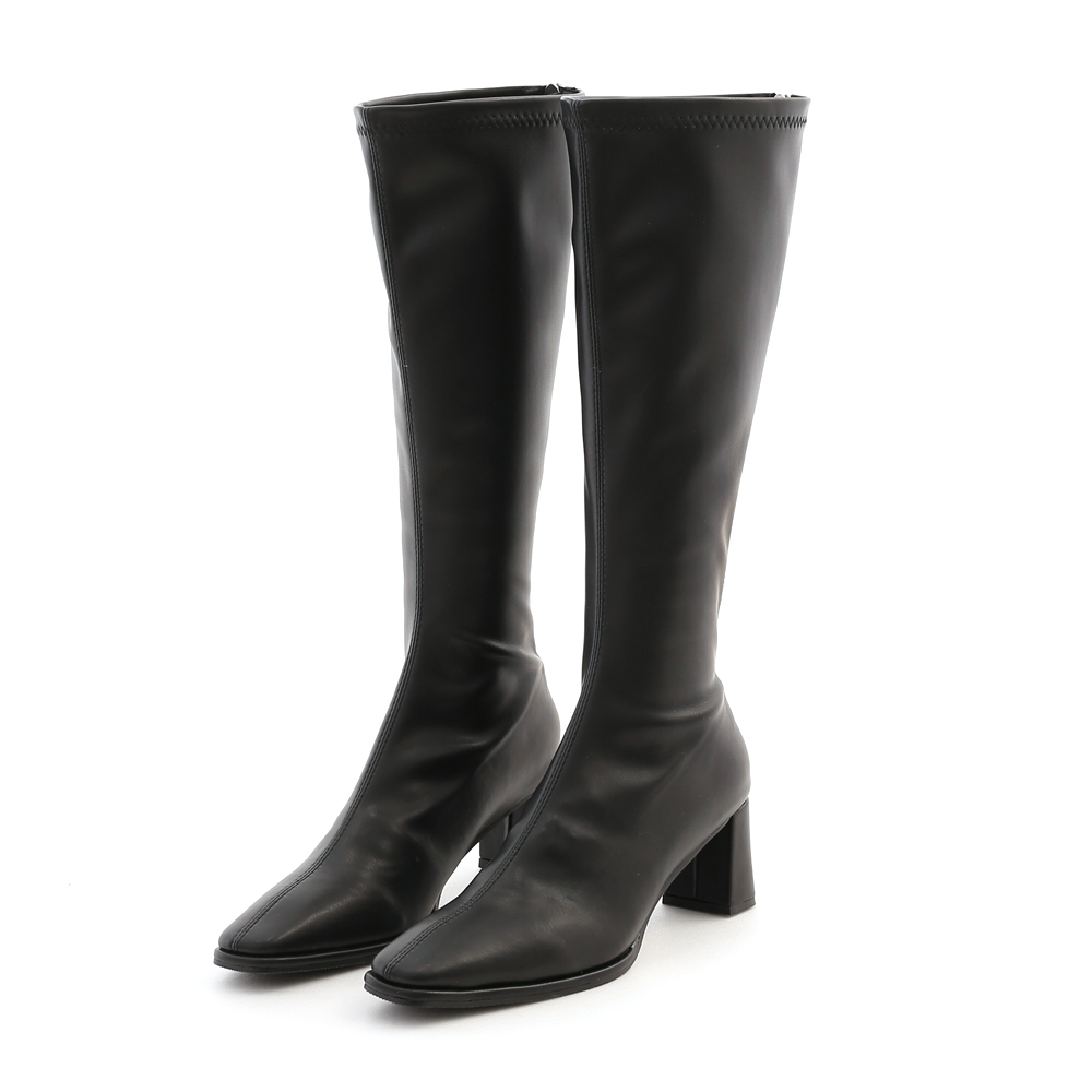 Plain High Heel Under-The-Knee Boots Black