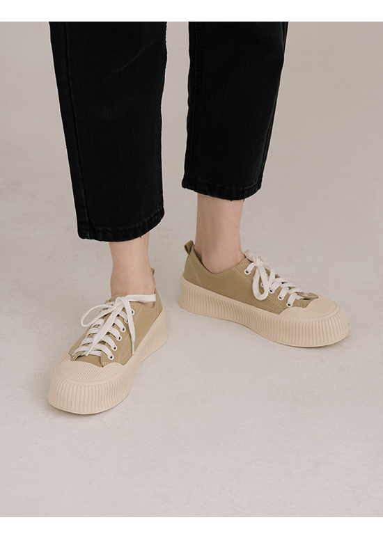 Thick Sole Canvas Sneakers Khaki