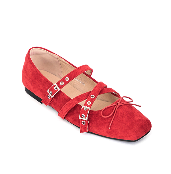 甜美酷感交叉帶瑪莉珍鞋 紅色