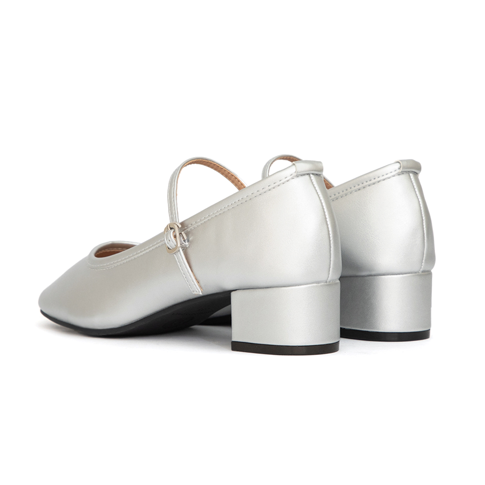 甜蜜蜜方頭氣質粗跟瑪莉珍鞋 銀色
