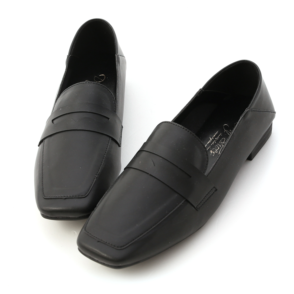Soft Faux Leather Square Toe Loafers Black
