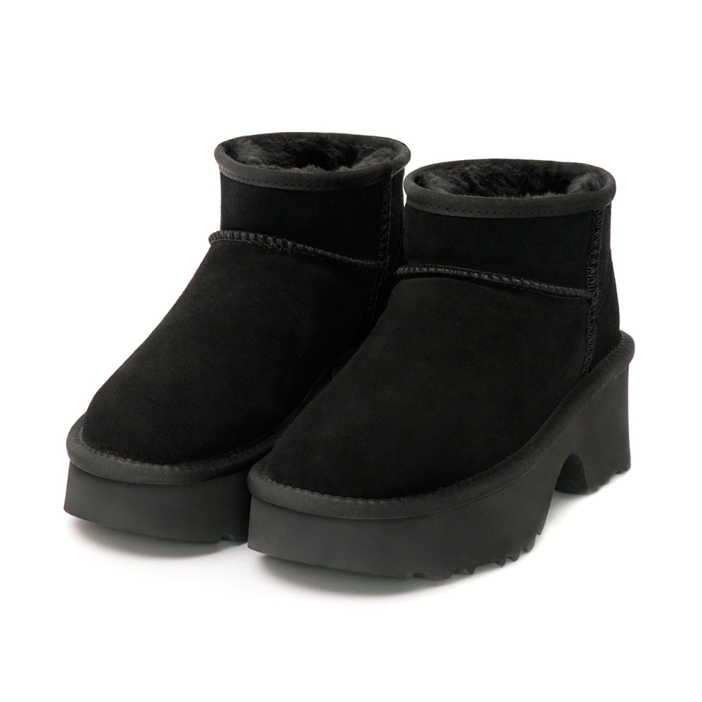 Cozy Platform Leather Winter Boots Black