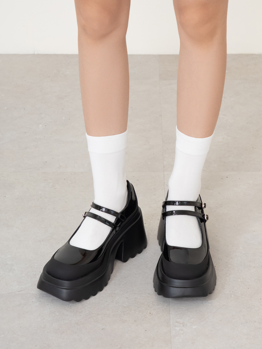 甜酷爆擊雙帶厚底瑪莉珍鞋 黑色