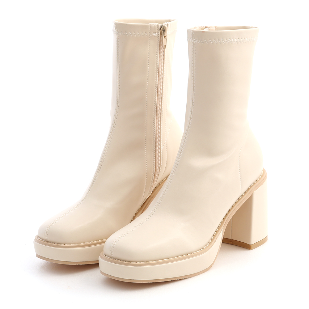 Thick Platform Plain Boots French Vanilla White