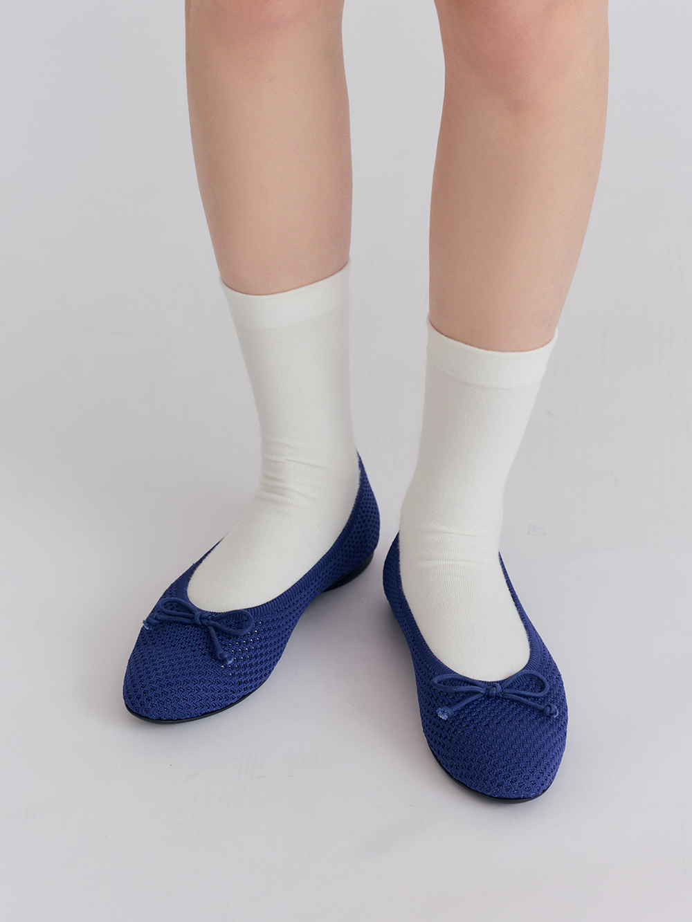 【3D零感雲織鞋】蝴蝶結圓頭芭蕾娃娃鞋 皇家藍