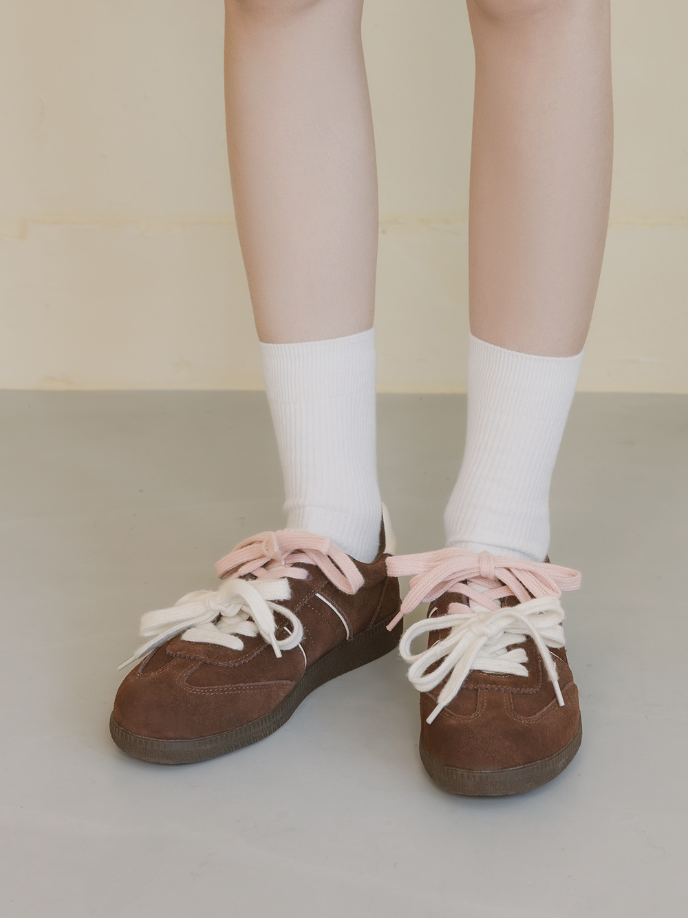 雙色鞋帶真皮復古德訓鞋 咖