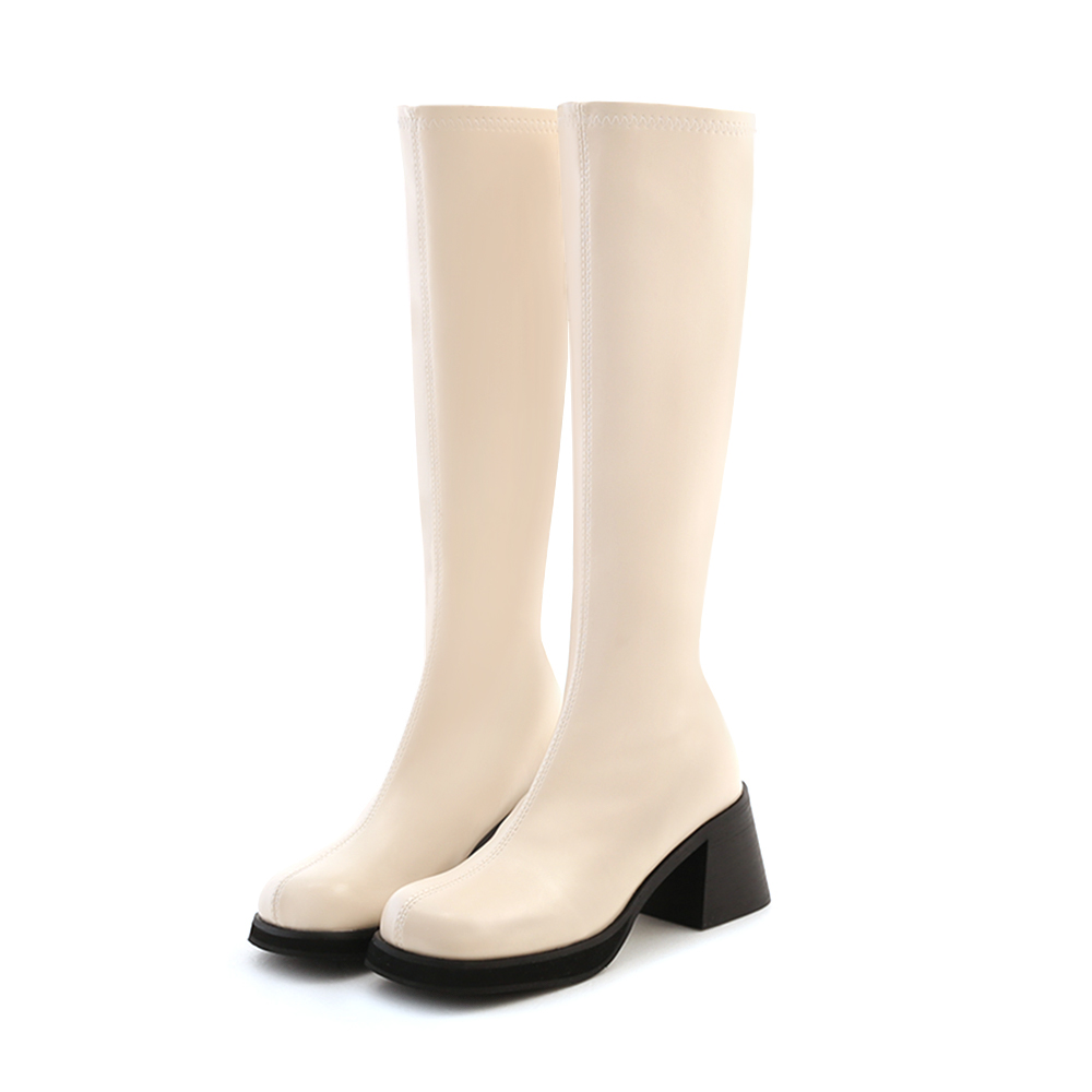 秒殺新品．圓頭中車線粗跟瘦瘦長靴 香草米