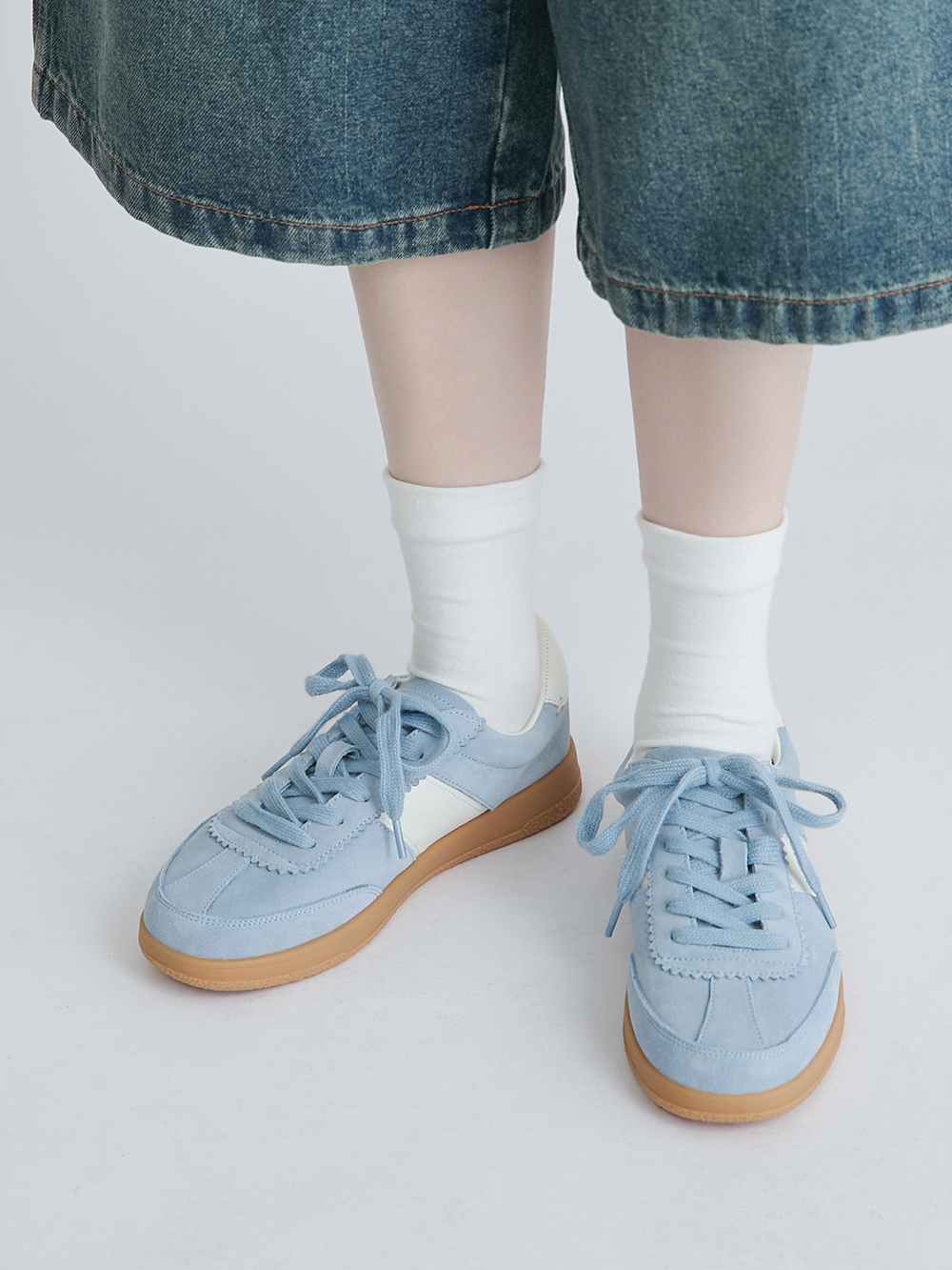 進化版2.0雙色鞋帶真皮德訓鞋 藍色