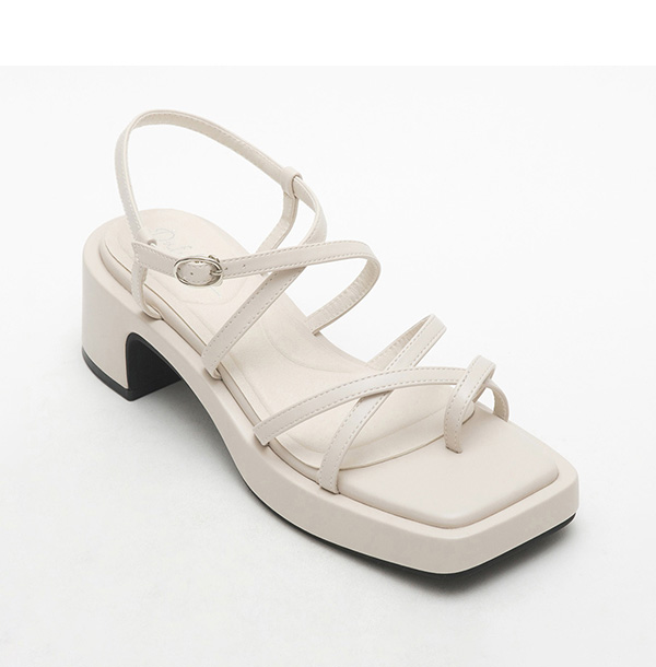 Multilayered Thin Strap Mid-Heel Sandals Beige