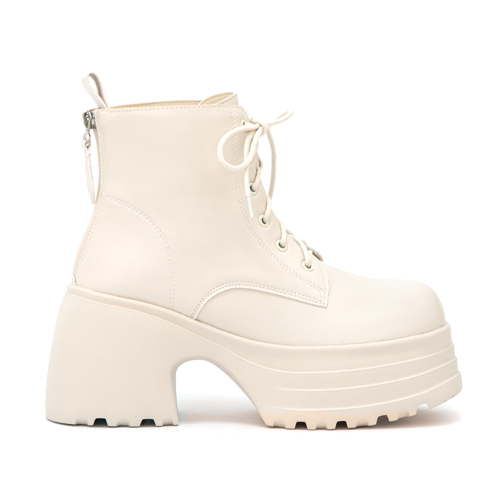 舞力全開增高加厚底綁帶短靴 米白色