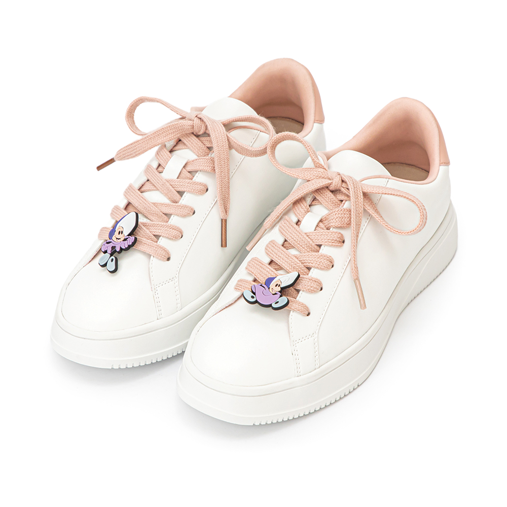 【Disney】牡蠣寶寶雙色鞋帶小白鞋 草莓粉