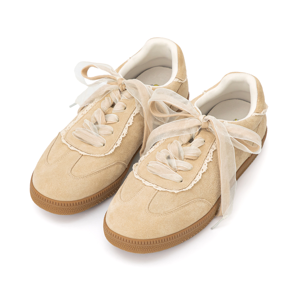 【Disney】愛麗絲蕾絲花邊真皮德訓鞋 奶茶色