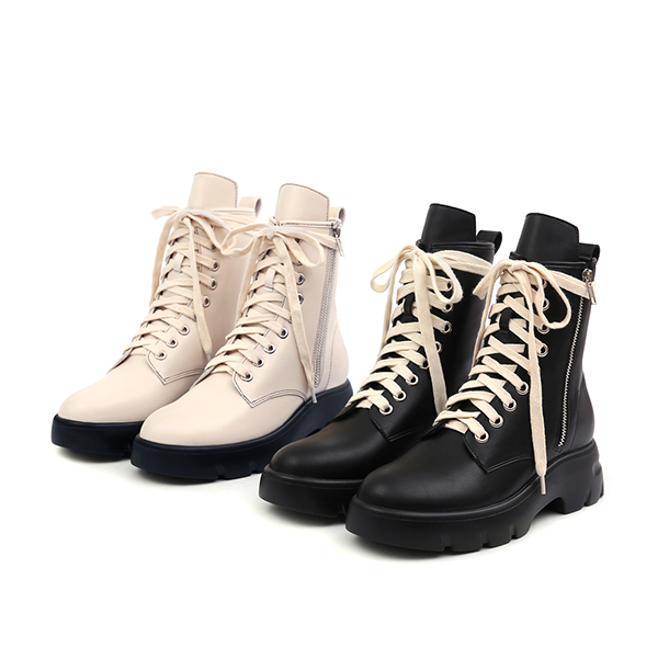 Lightweight Sole Colorblock Combat Ankle Boots 米