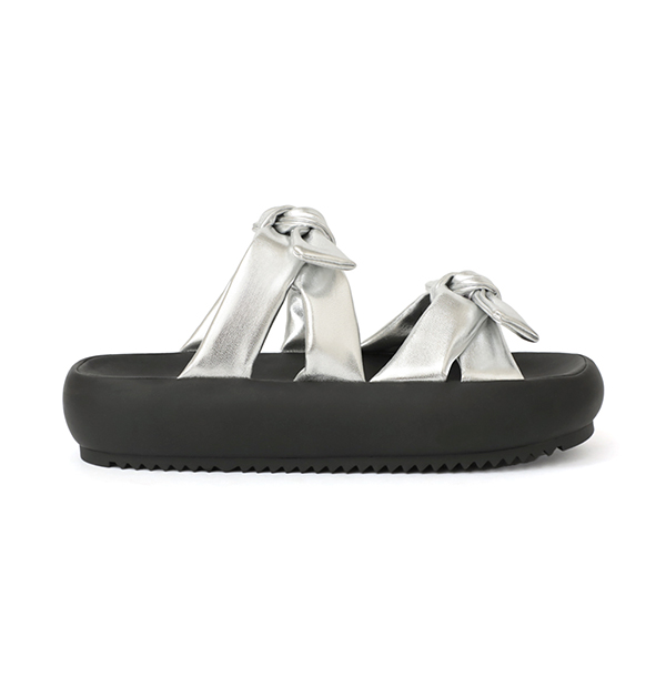 可愛雙蝴蝶結胖胖底氣墊拖鞋 銀