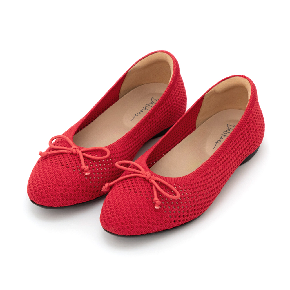【3D零感雲織鞋】蝴蝶結圓頭芭蕾娃娃鞋 熱戀紅