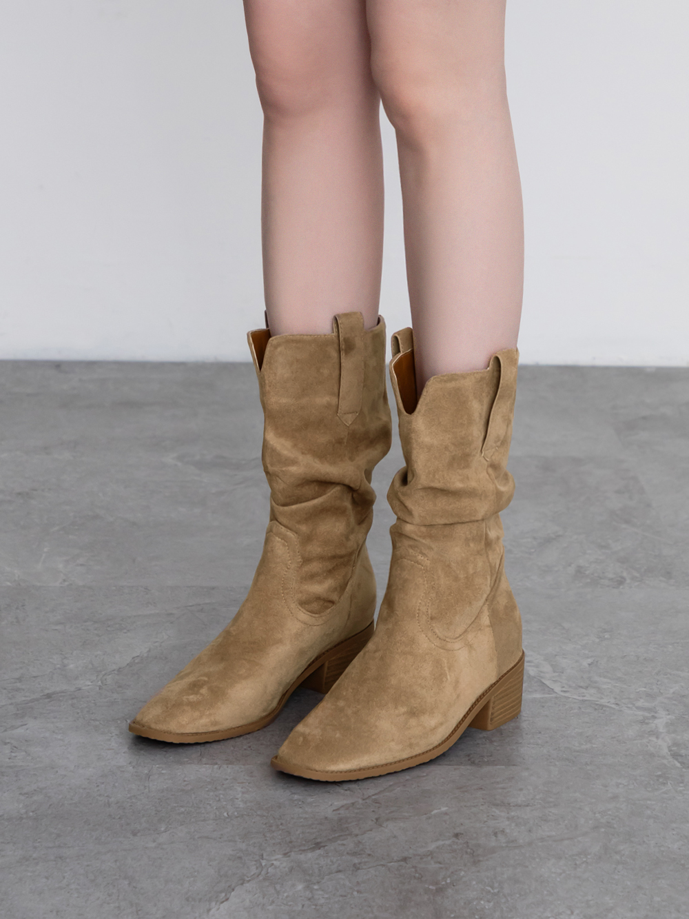 美拉德V口內增高西部堆堆靴 杏色