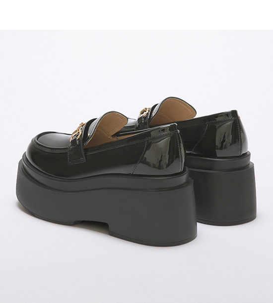 Plus Thick Sole Horsebit Loafers Patent black